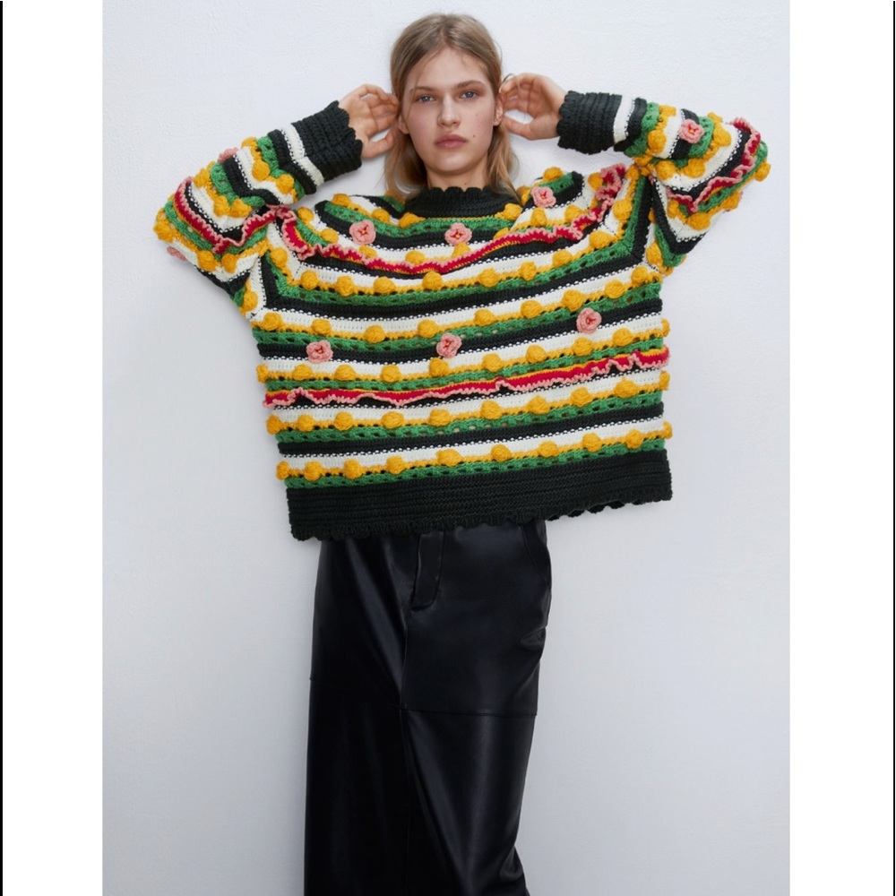 Zara Embellished Floral Sweater Limited Edition